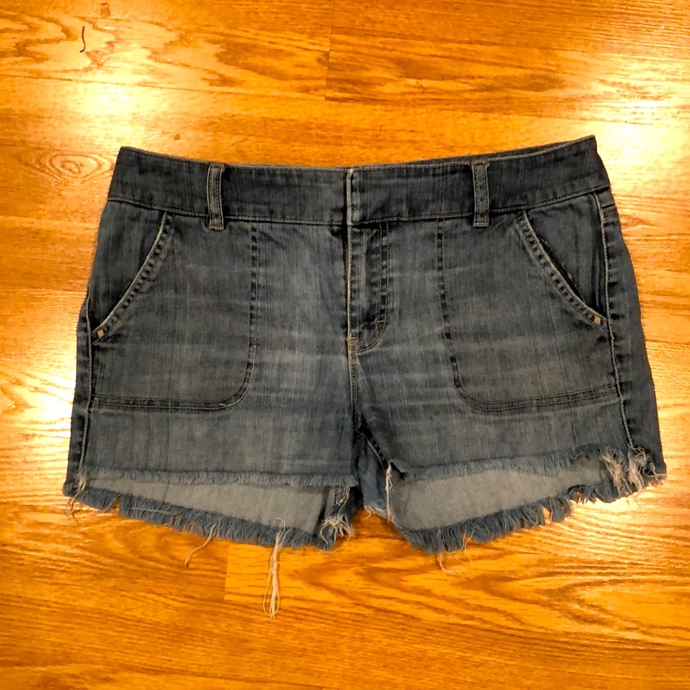 WHBM Fringed Light Blue Jean Shorts